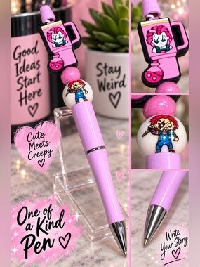 Chucky Halloween Lavender Novelty Bead Ballpoint Pen - Cute Meets Creepy